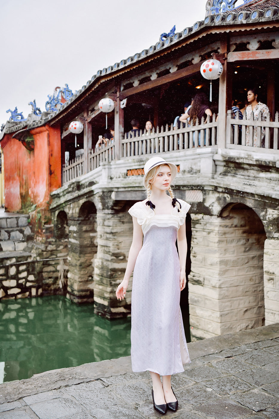 Roseline Heritage Mulberry Silk Midi Dress with Structured Silk Organza Details