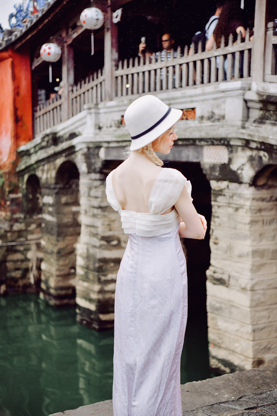 Roseline Heritage Mulberry Silk Midi Dress with Structured Silk Organza Details