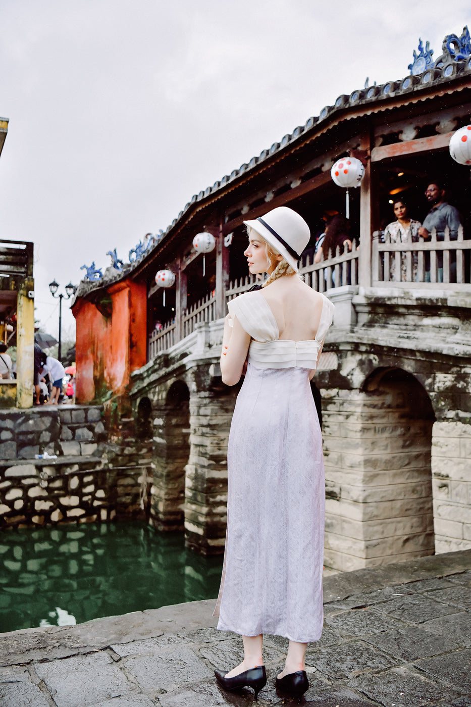 Roseline Heritage Mulberry Silk Midi Dress with Structured Silk Organza Details