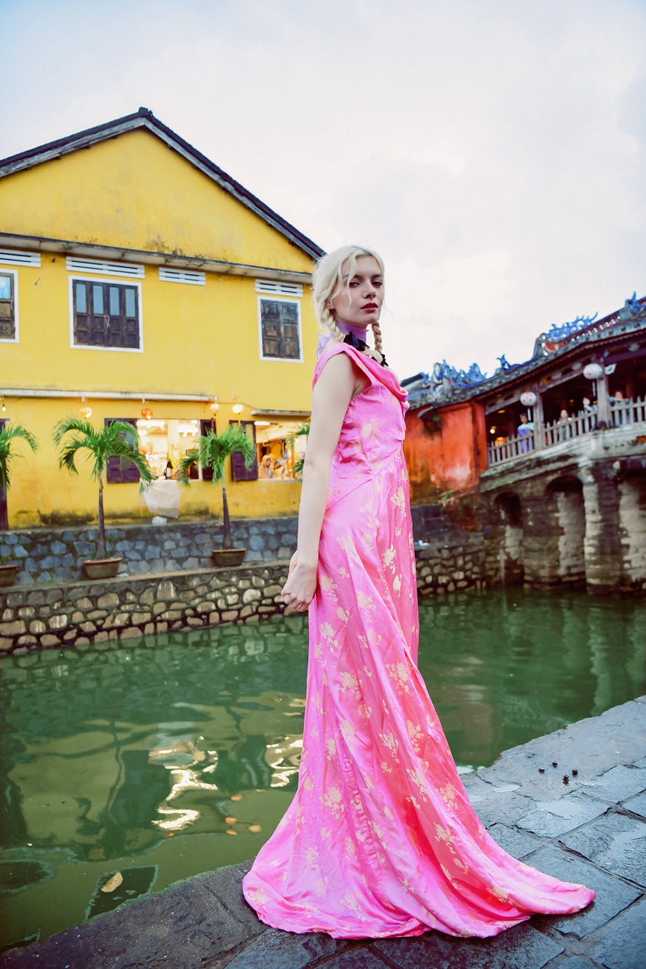 Bloom Heritage Silk Floor-Length Maxi Dress with Cowl Neck