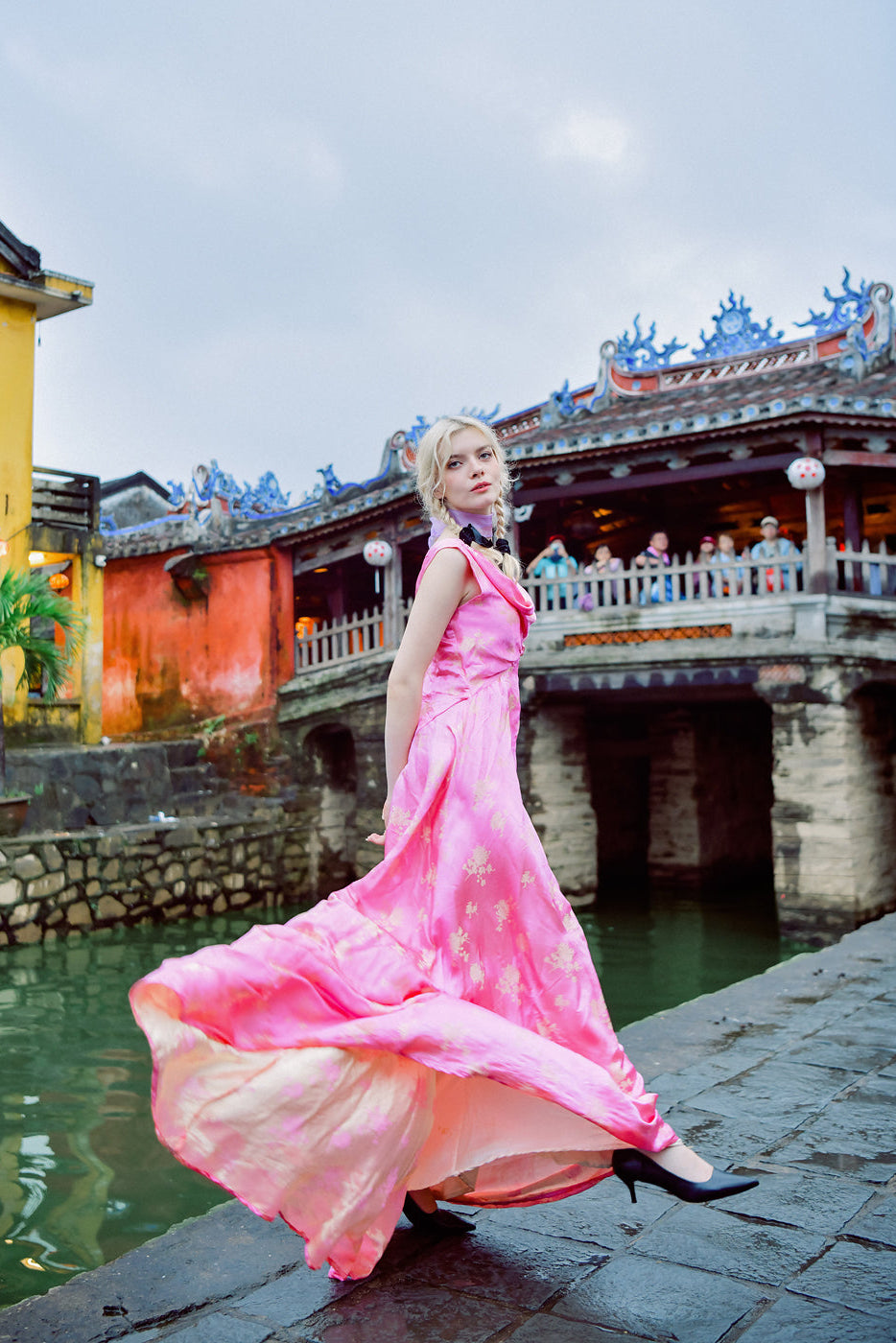 Bloom Heritage Silk Floor-Length Maxi Dress with Cowl Neck