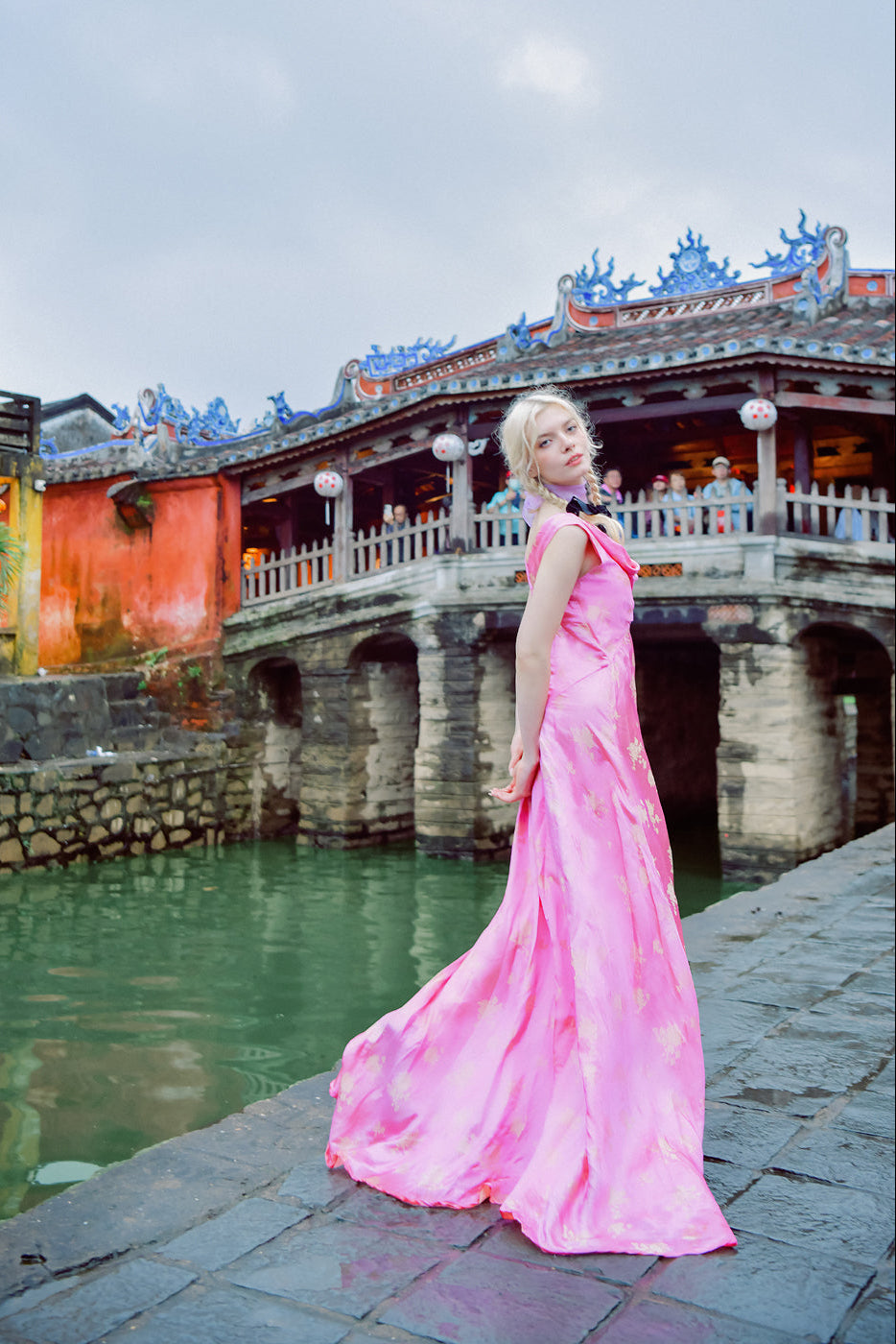 Bloom Heritage Silk Floor-Length Maxi Dress with Cowl Neck