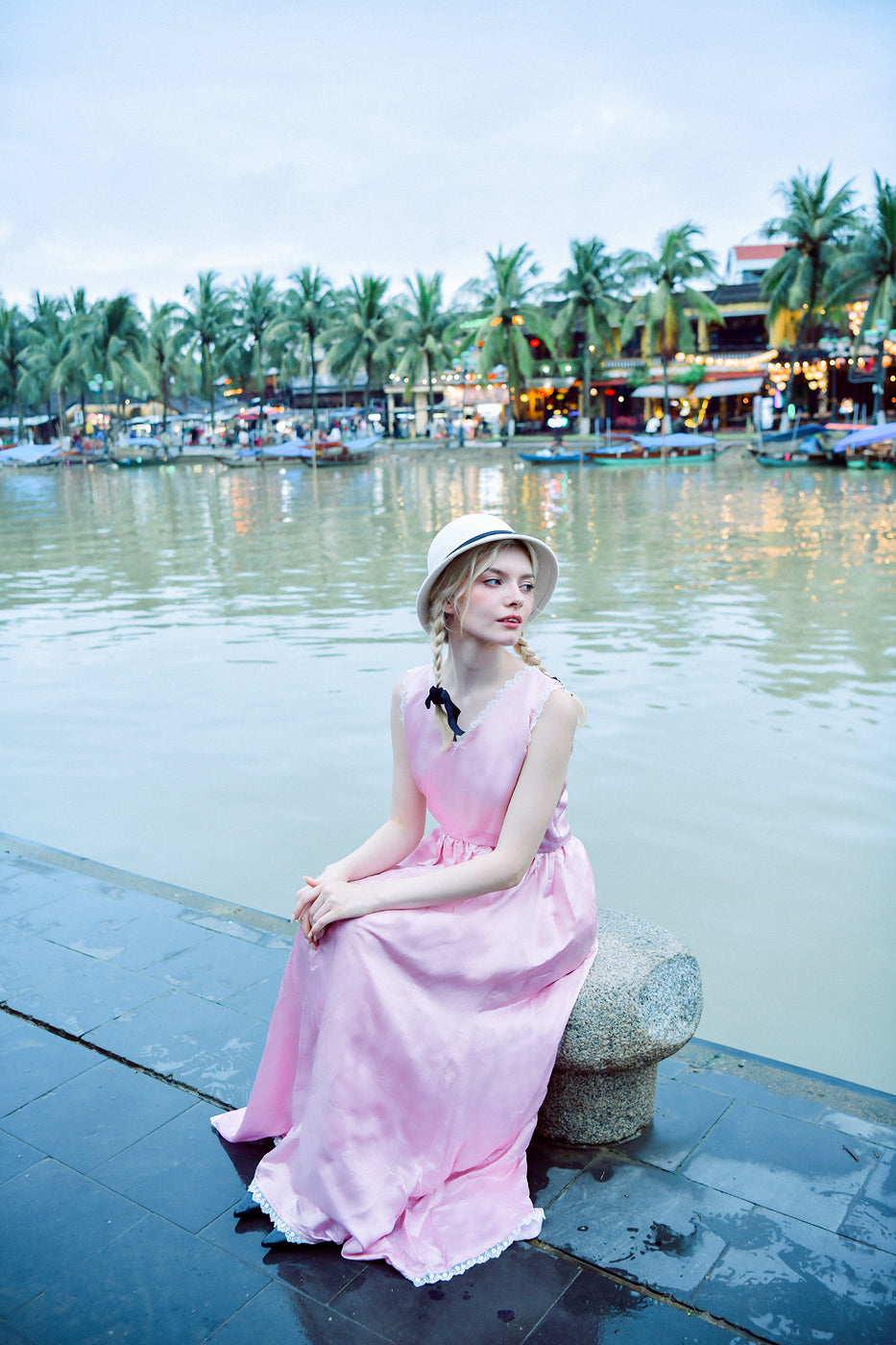 Céres Heritage Mulberry Silk Maxi Dress with Lace Details