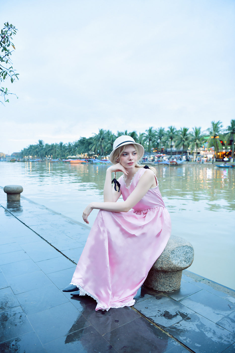 Céres Heritage Mulberry Silk Maxi Dress with Lace Details