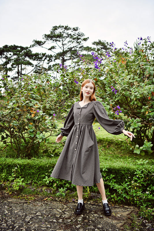 Rudy Long Sleeves Gingham Linen Dress
