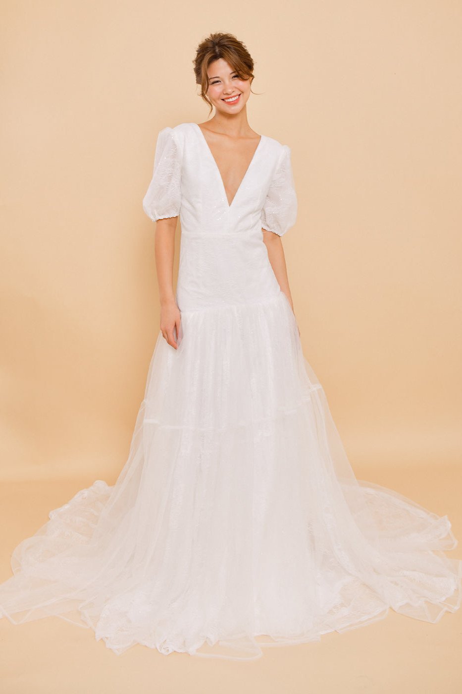 MARGOT Puff Sleeve Silk Wedding Dress