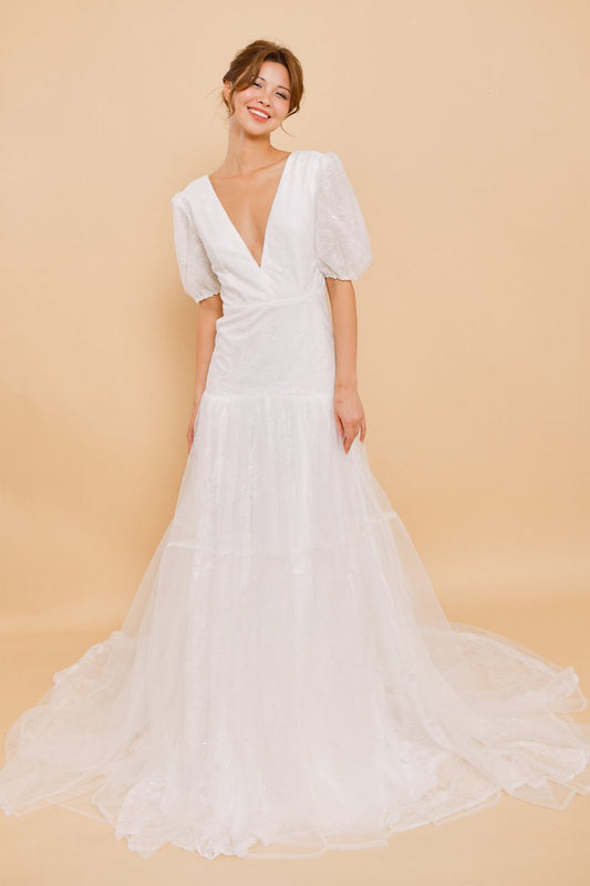 MARGOT Puff Sleeve Silk Wedding Dress