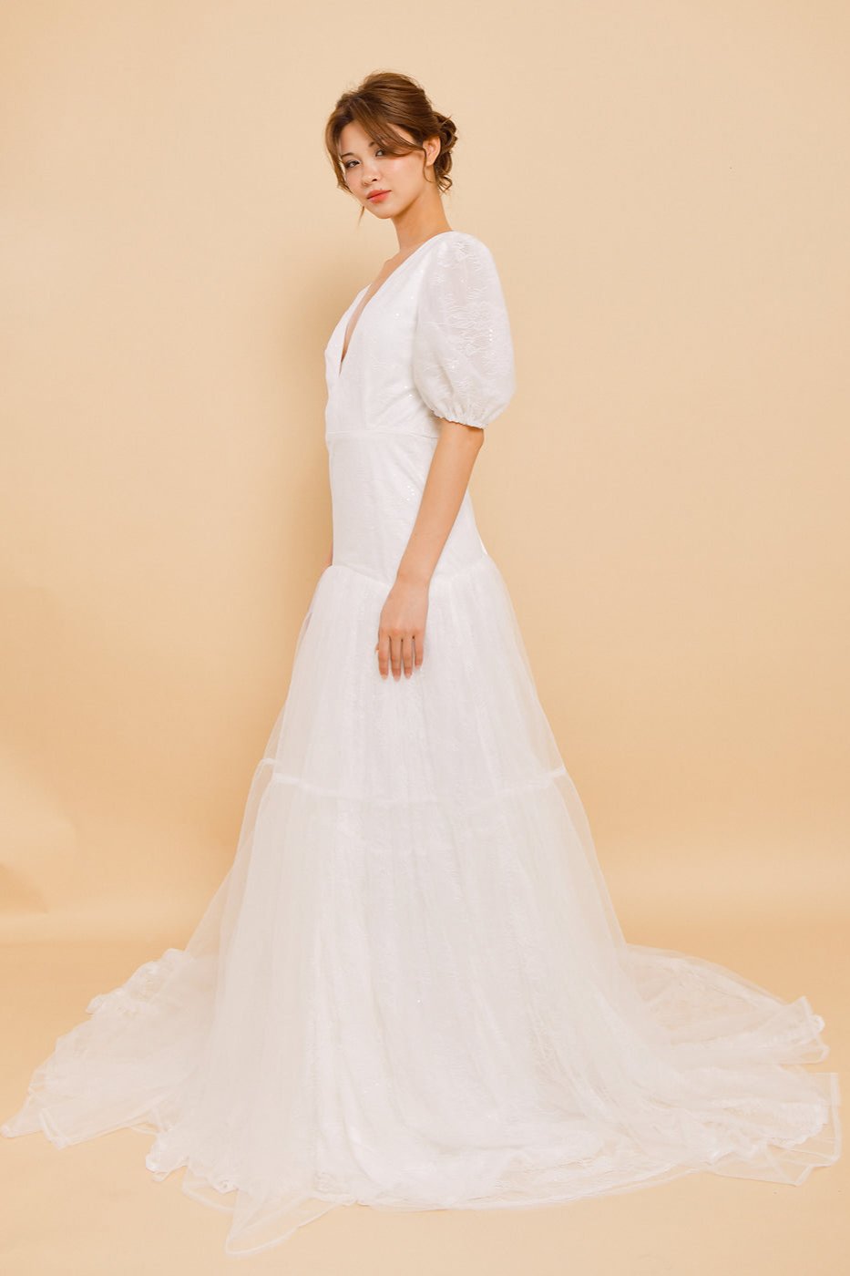 MARGOT Puff Sleeve Silk Wedding Dress