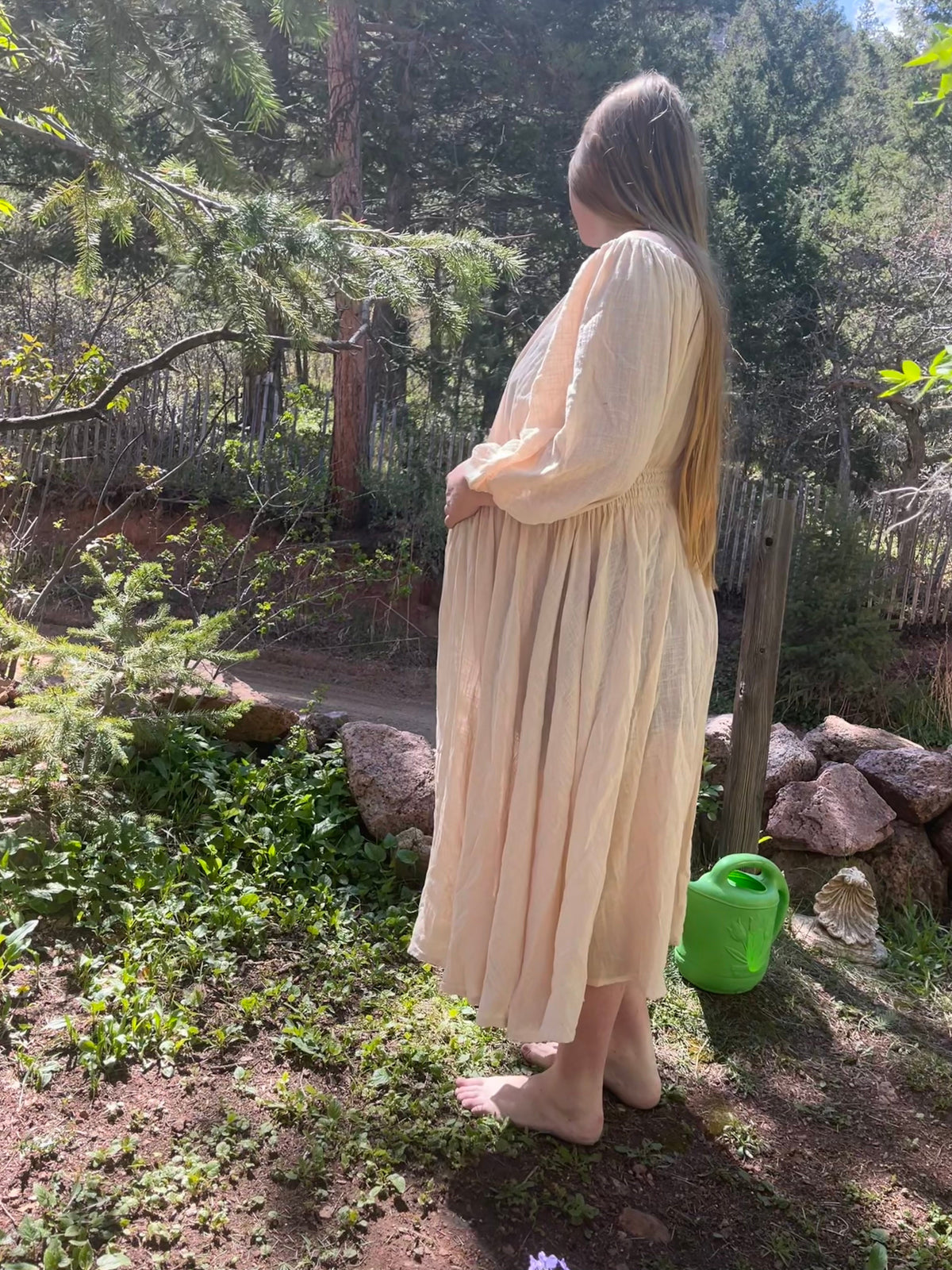 Ophelia Linen Gauze Midi Dress - Medieval Inspired Linen Dress