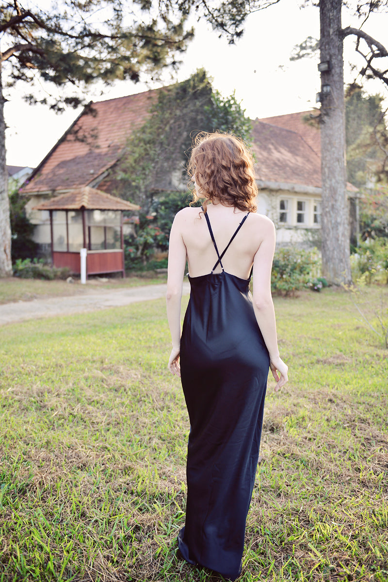 Silk Dress Black - Maxi Silk Dress - Silk Dress Long