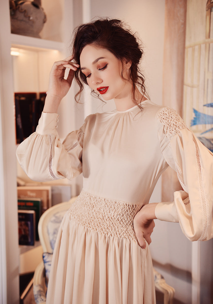Silk Dressing Gown - Silk Dress Women - Hand Pleated Dress - Smock Dress