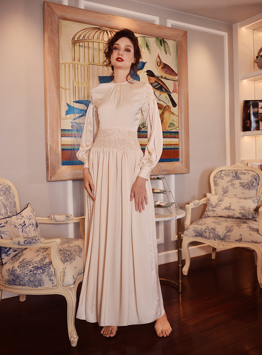 Silk Dressing Gown - Silk Dress Women - Hand Pleat Dress - Smocking Dress