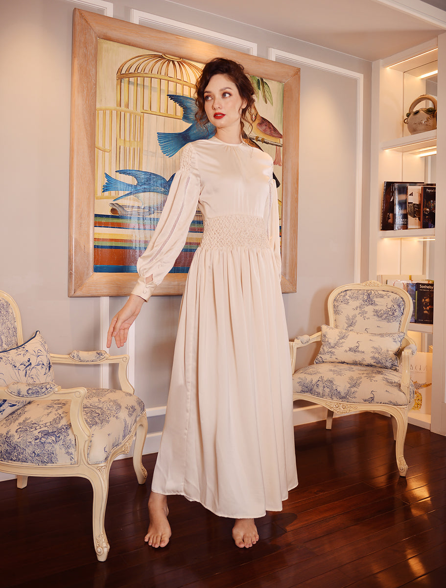 Silk Dressing Gown - Silk Dress Women - Hand Pleated Dress - Smock Dress