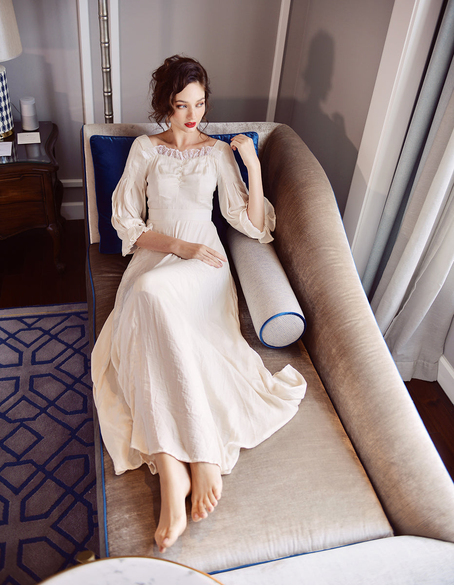 Silk Dress Beige - Silk Nightgown Women - Silk Dress Long