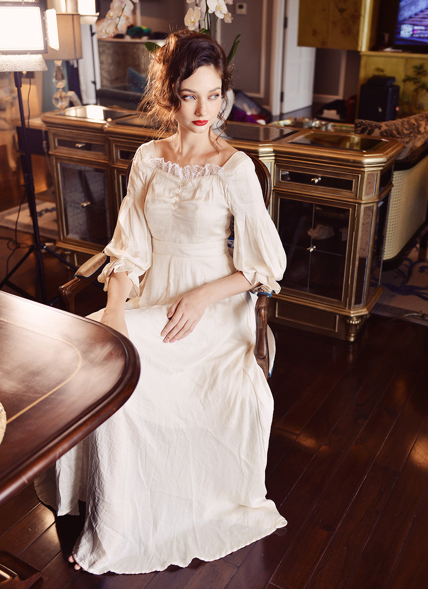 Silk Dress Beige - Silk Nightgown Women - Silk Dress Long