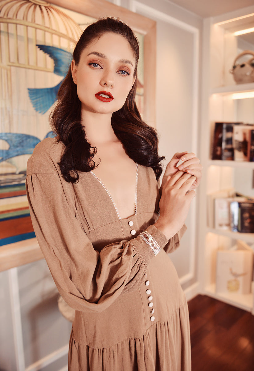 Linen Dress with Sleeves - Linen Dress Maxi - Long Sleeve Dress