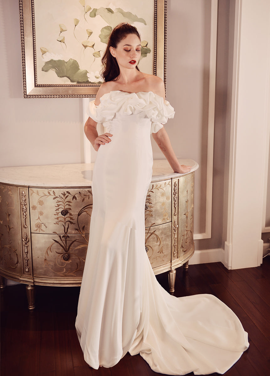 Long Train Wedding Dress -Silk Wedding Dress - White Bridal Dress