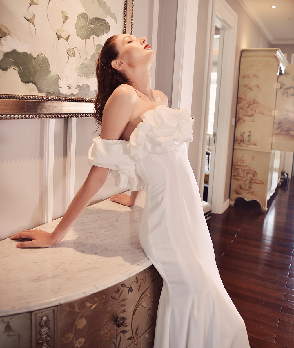 Long Train Wedding Dress -Silk Wedding Dress - White Bridal Dress