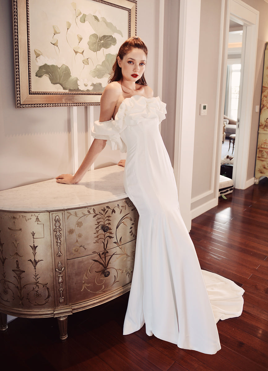 Long Train Wedding Dress -Silk Wedding Dress - White Bridal Dress