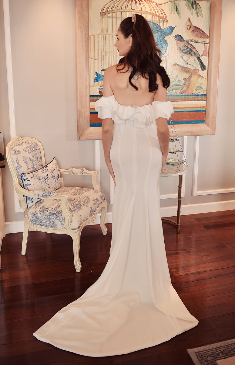 Long Train Wedding Dress -Silk Wedding Dress - White Bridal Dress
