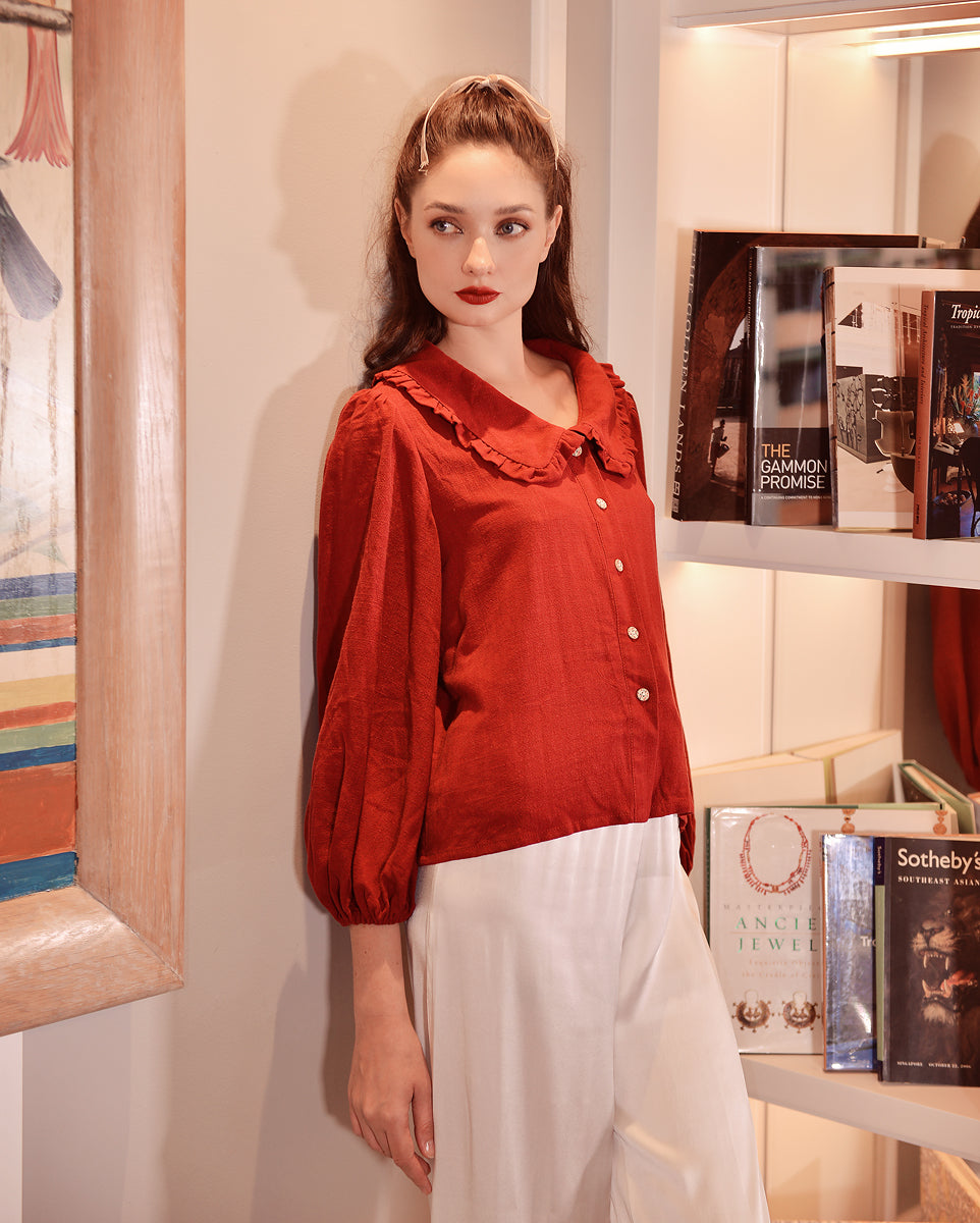 Linen Shirt Red - Cotton Linen Top - Linen Shirt Women
