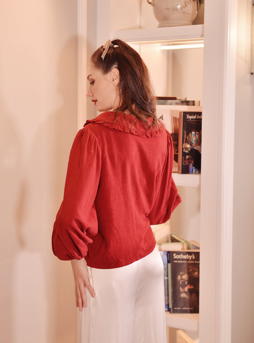Linen Shirt Red - Cotton Linen Top - Linen Shirt Women