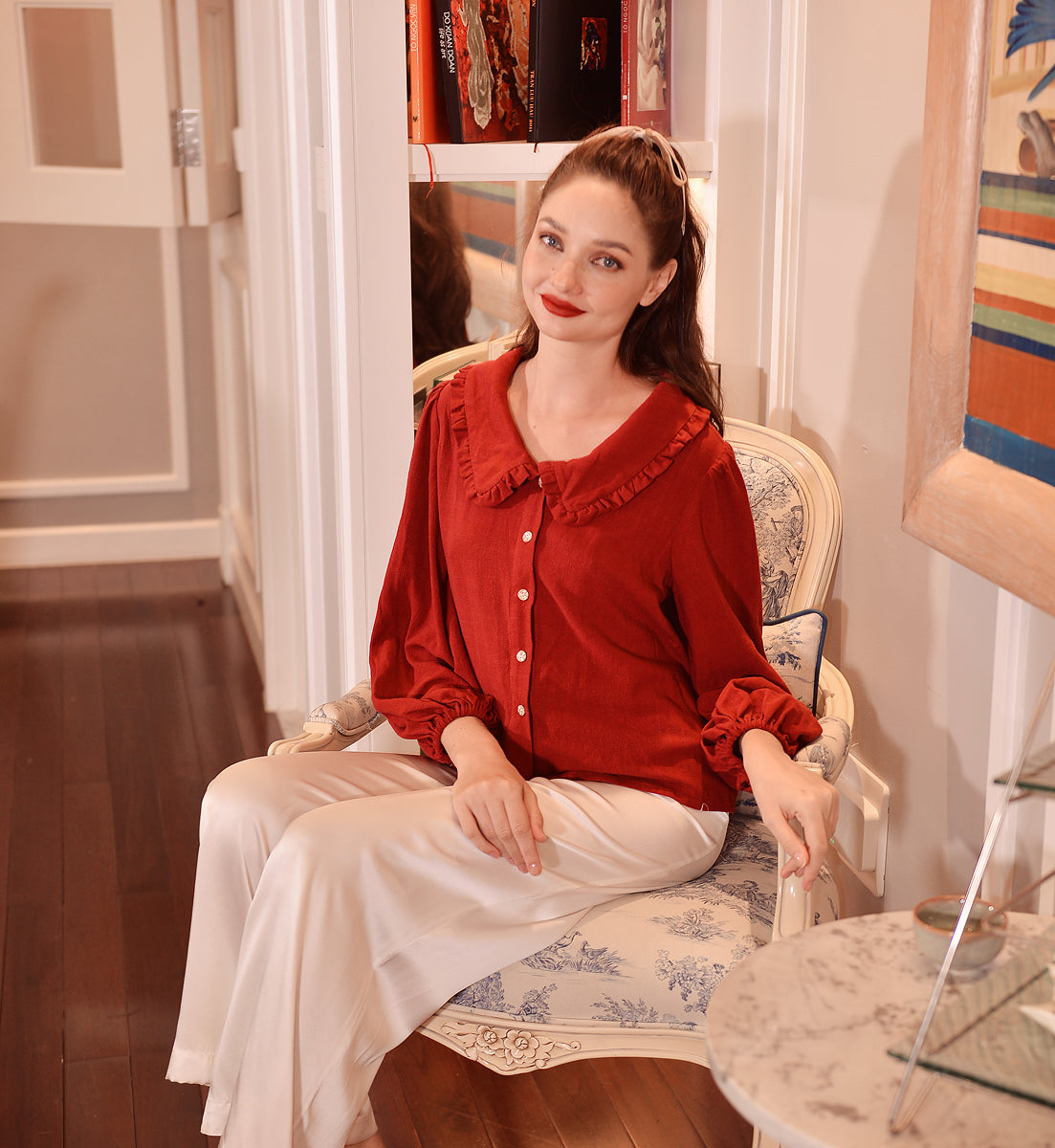 Linen Shirt Red - Cotton Linen Top - Linen Shirt Women