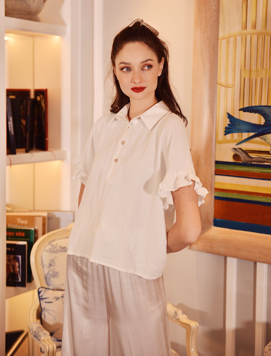Linen Blouse White - Summer Linen Shirt - Linen Shirt Sleeve