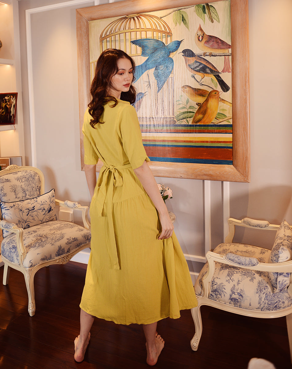 Summer Linen Dress - Comfy Midi Dress - Linen Dress Sleeves