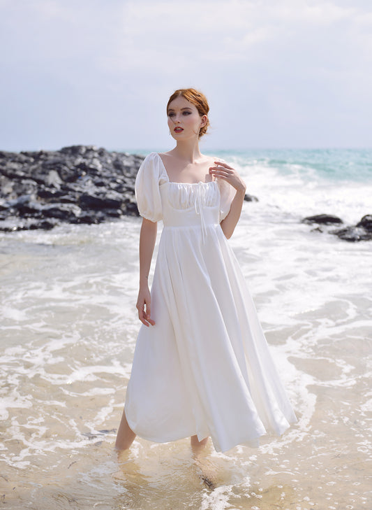 Midi Silk Dress - White Silk Dress - Pure Silk Nightgown - 100% Mulberry Silk - Silk Dress - Mulberry Silk Dress