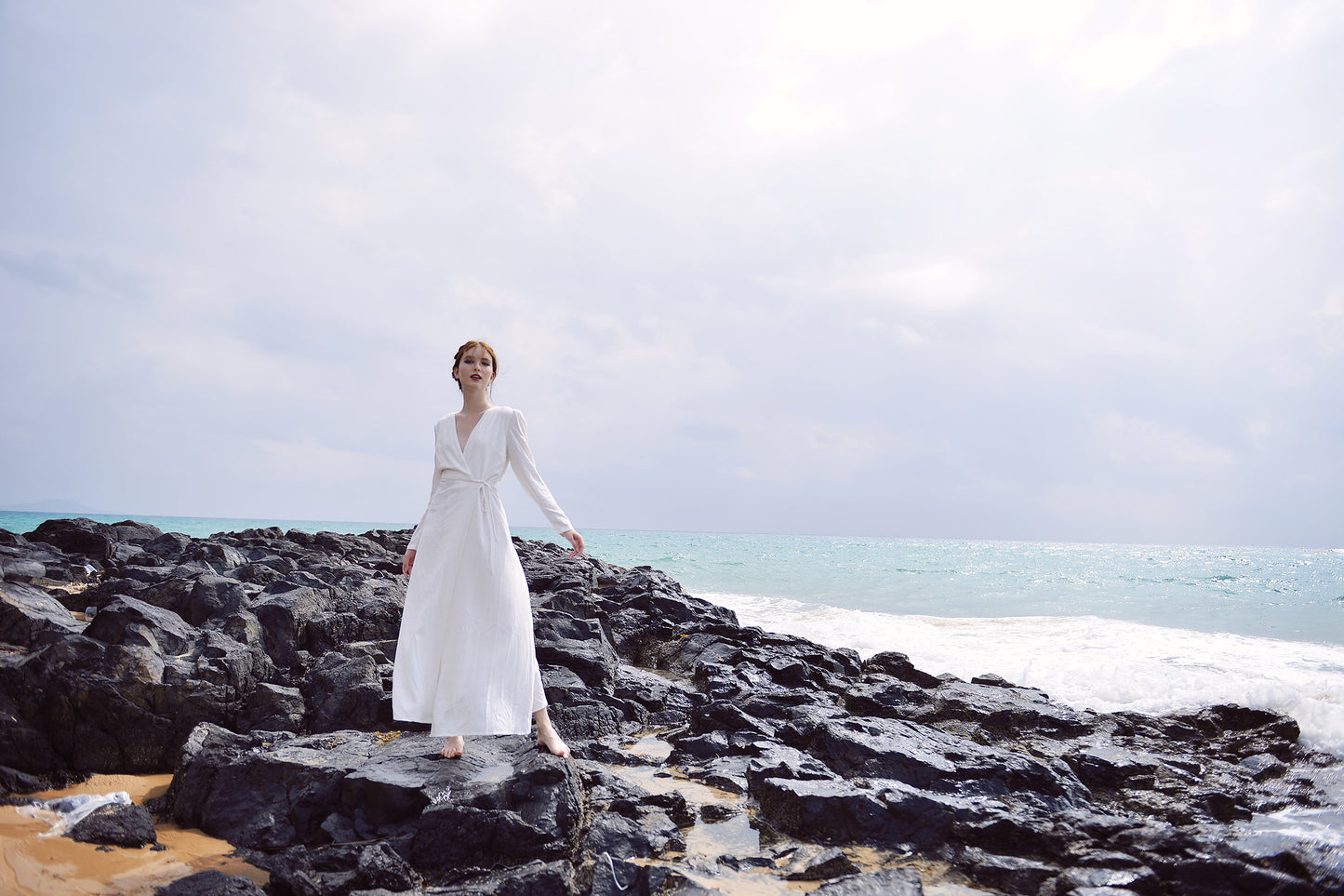 Linen Dress Wrap - White Linen Dress - Long Sleeve - Women Cotton Linen Dress - Organic Cotton Long Dress