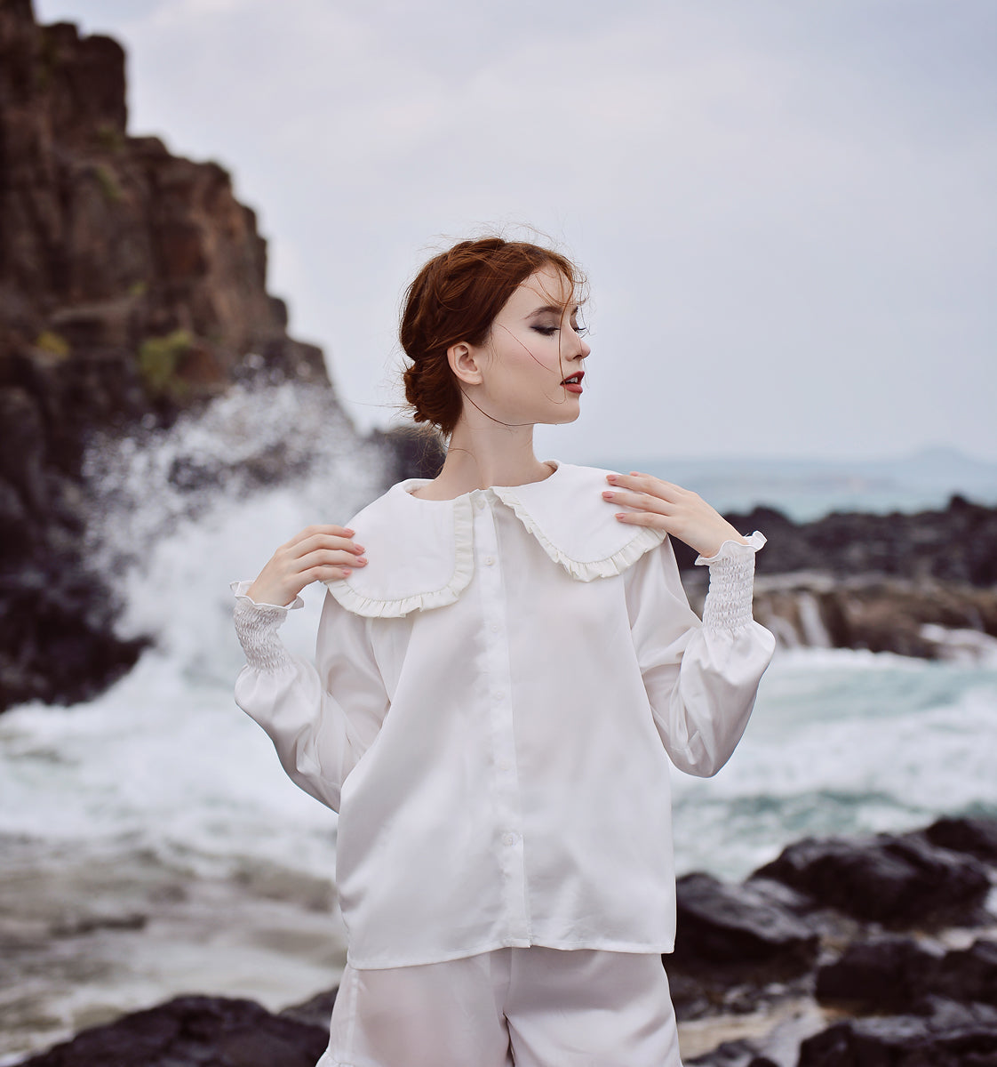 White Silk Blouse - Big Collar Shirt - Silk Shirt Women - Silk Top - Mulberry Silk Clothing