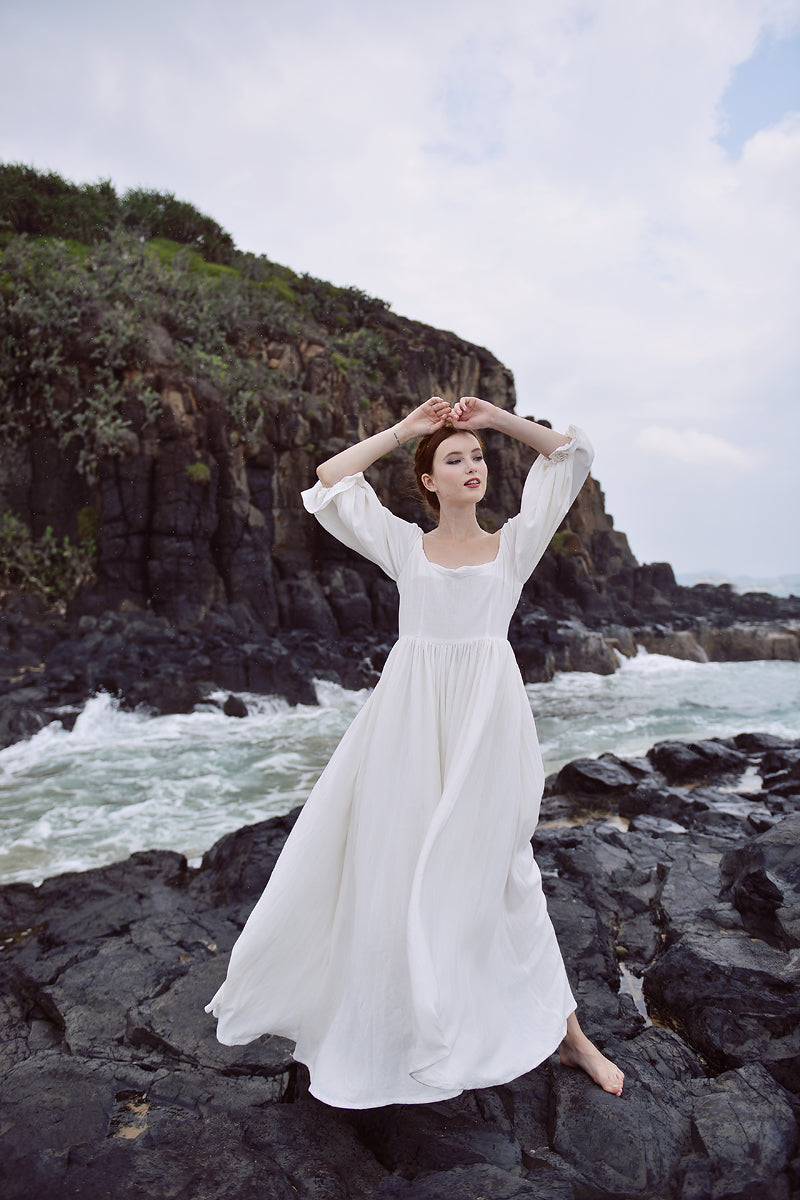 White Linen Dress Women - Vintage Style Linen dress - Linen Midi dress - Handmade dress - Linen Summer Dress - Long Dress for Women