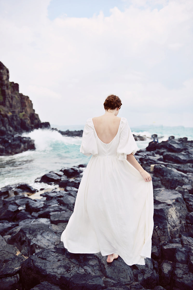 White Linen Dress Women - Vintage Style Linen dress - Linen Midi dress - Handmade dress - Linen Summer Dress - Long Dress for Women