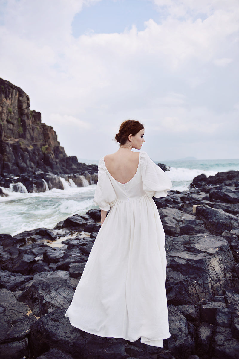 White Linen Dress Women - Vintage Style Linen dress - Linen Midi dress - Handmade dress - Linen Summer Dress - Long Dress for Women