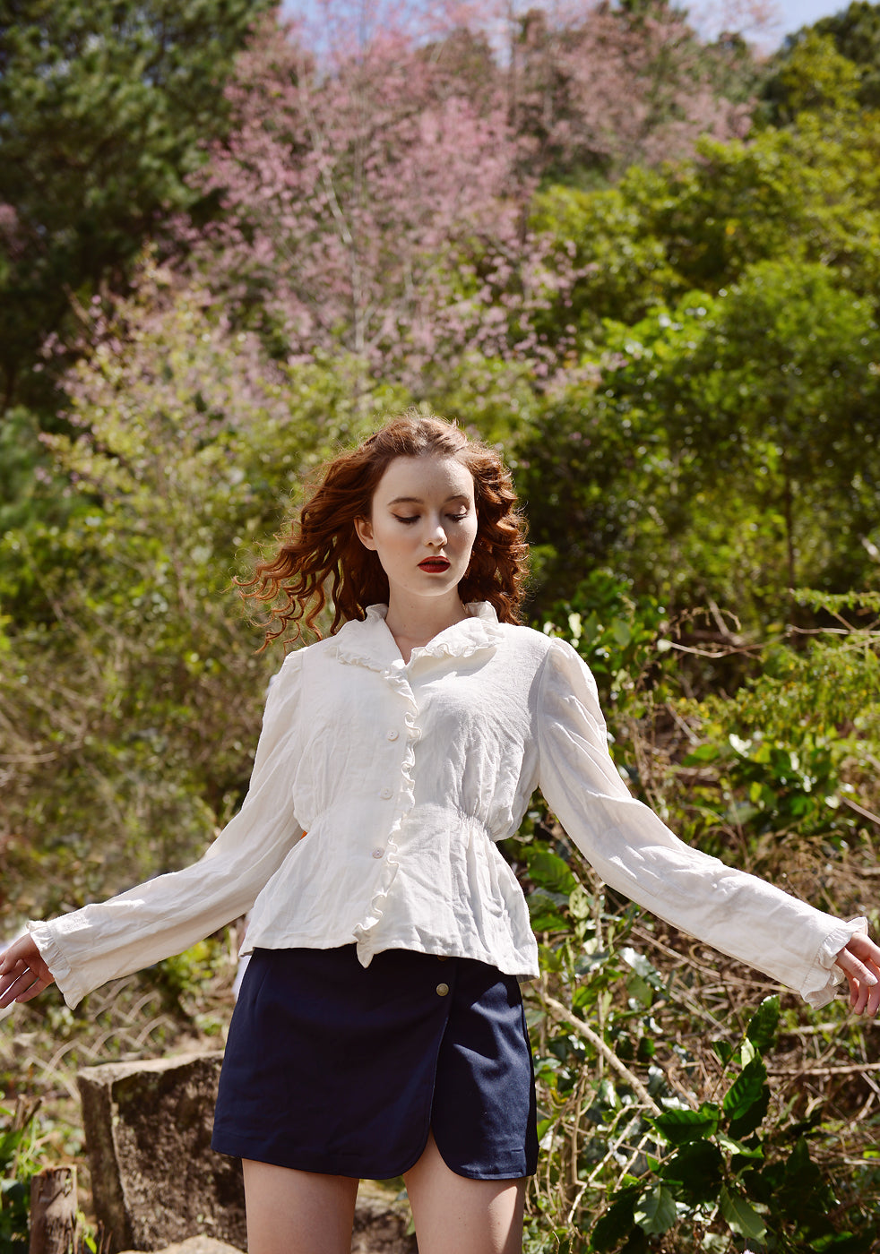 White Linen Blouse - Long Sleeve Cotton Blouse -Women Linen Top