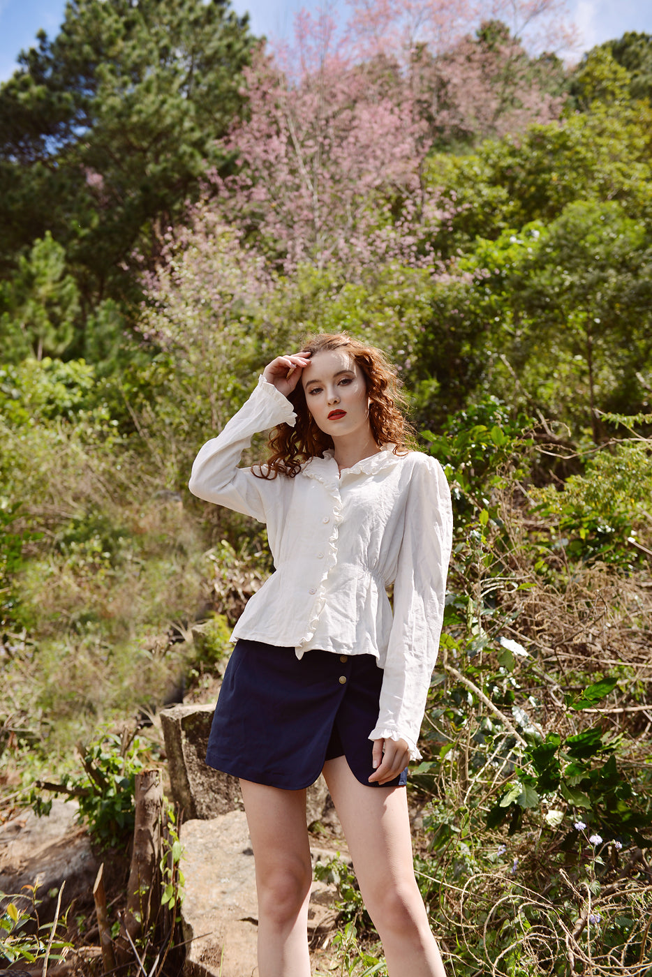 White Linen Blouse - Long Sleeve Cotton Blouse -Women Linen Top