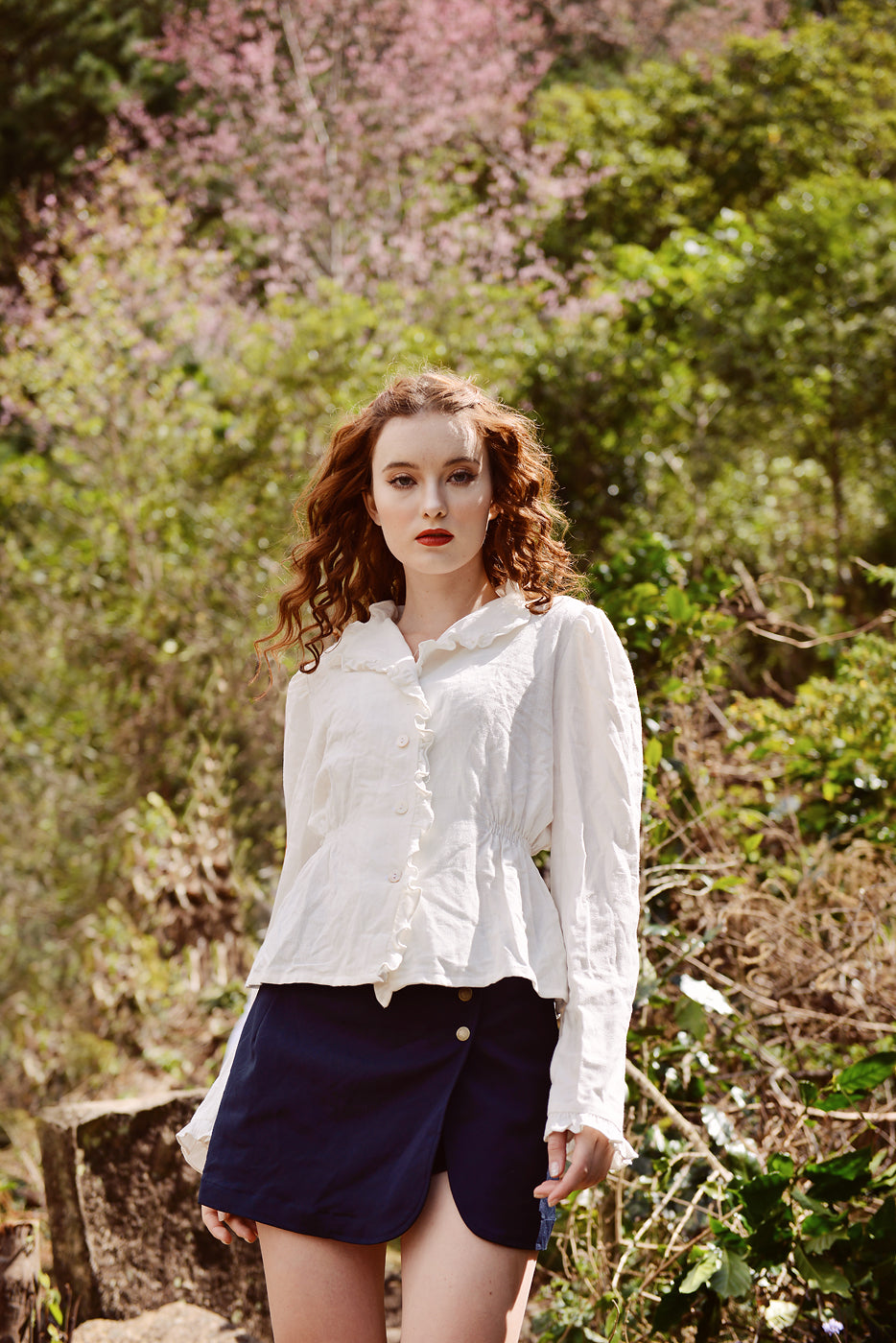 White Linen Blouse - Long Sleeve Cotton Blouse -Women Linen Top