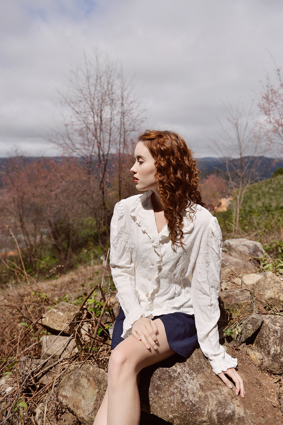 White Linen Blouse - Long Sleeve Cotton Blouse -Women Linen Top