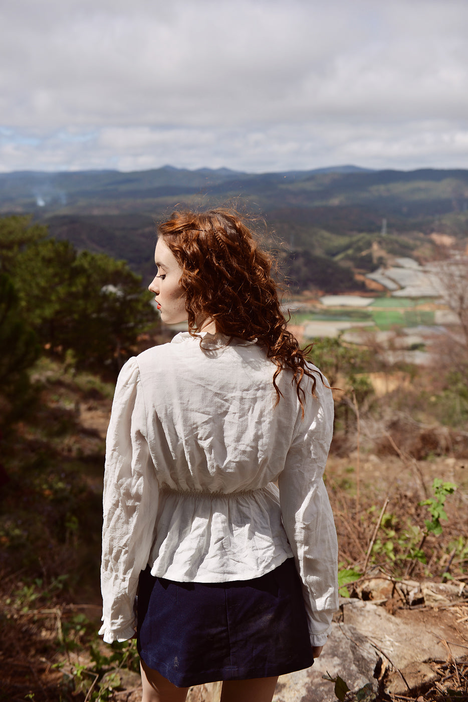 White Linen Blouse - Long Sleeve Cotton Blouse -Women Linen Top