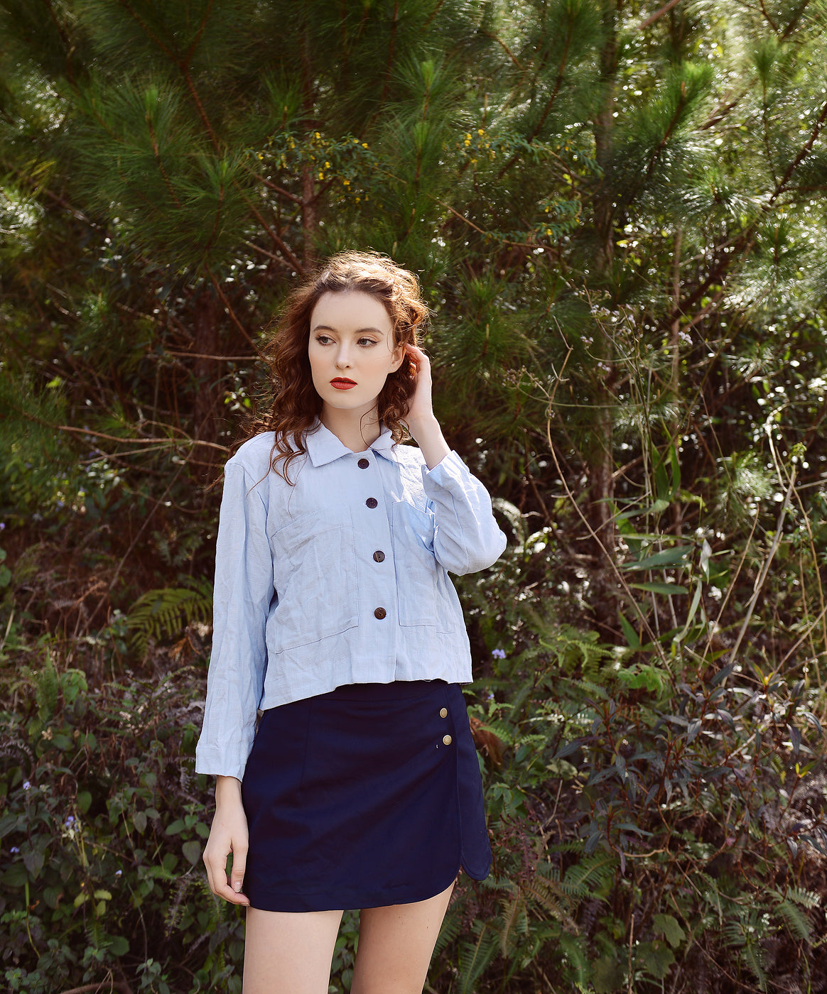 Long Sleeve Top Women - Linen Blouse Blue - Cotton Shirts Collar - Linen Shirt Buttons