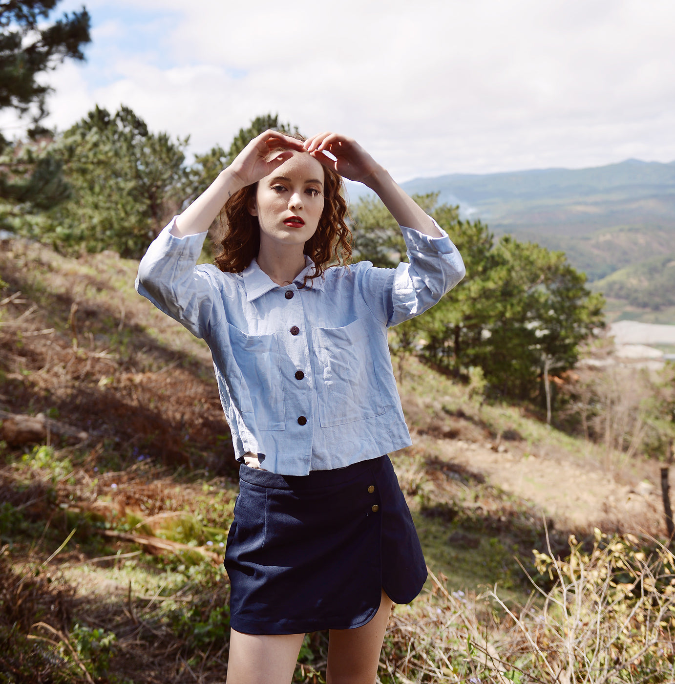 Long Sleeve Top Women - Linen Blouse Blue - Cotton Shirts Collar - Linen Shirt Buttons