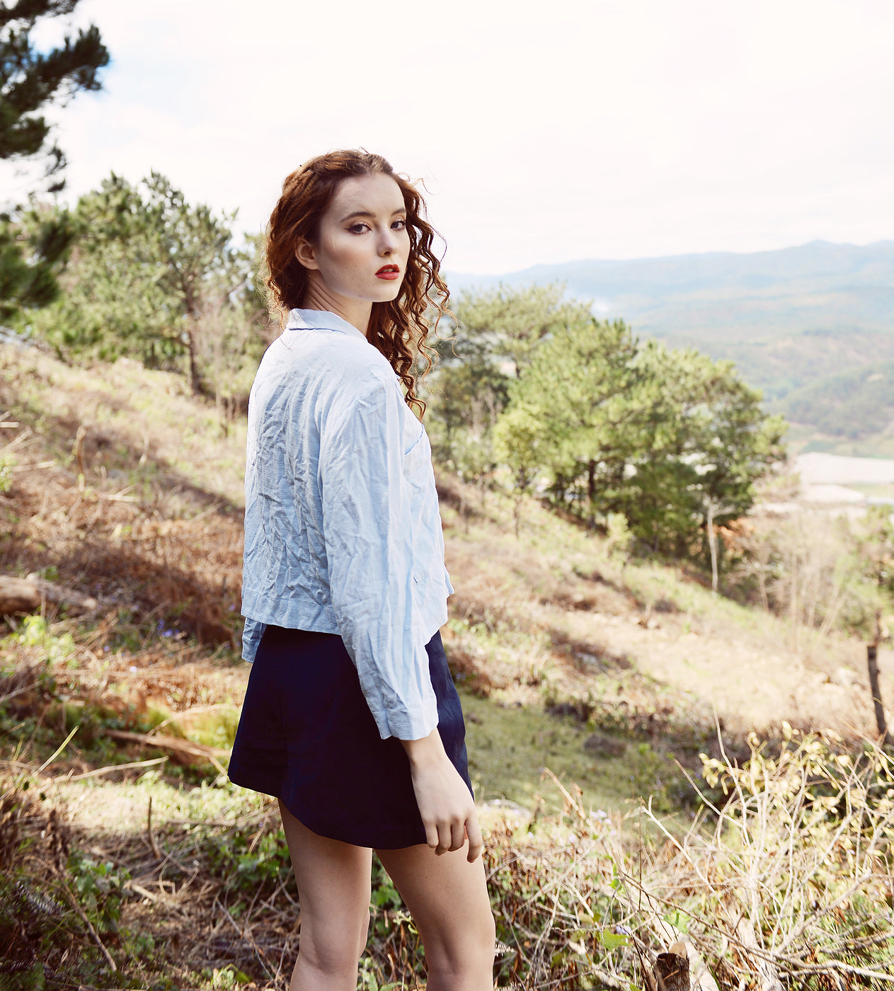 Long Sleeve Top Women - Linen Blouse Blue - Cotton Shirts Collar - Linen Shirt Buttons