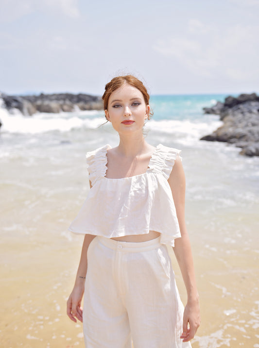 White Linen Top - Summer Crop Top - Linen Crop Top Women