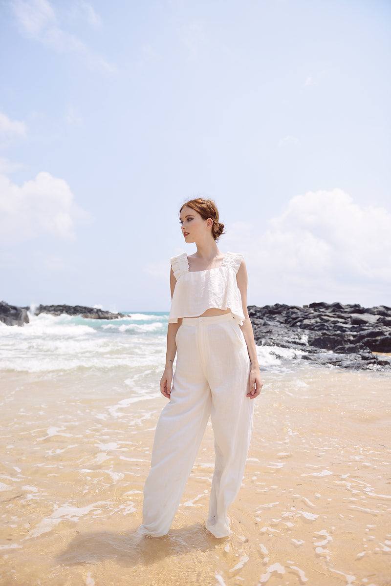 White Linen Top - Summer Crop Top - Linen Crop Top Women