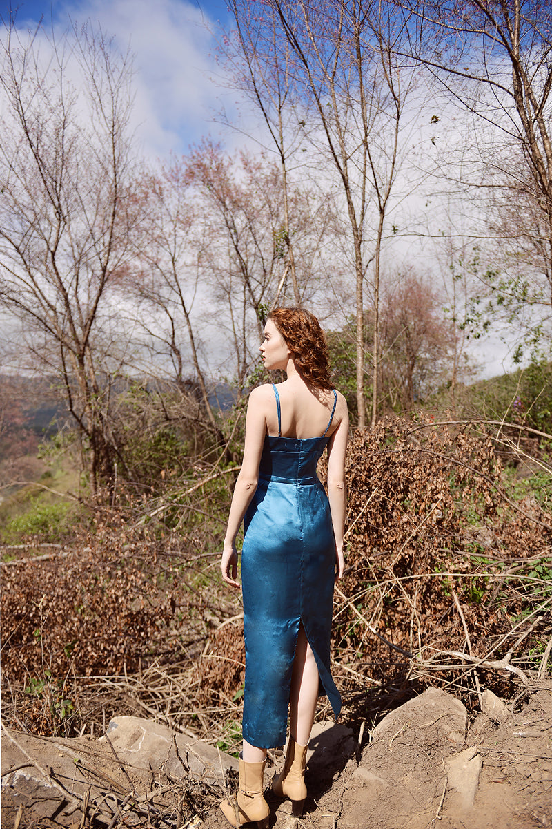 Silk Dress Bow - Midi Silk Dress - Adjustable Straps