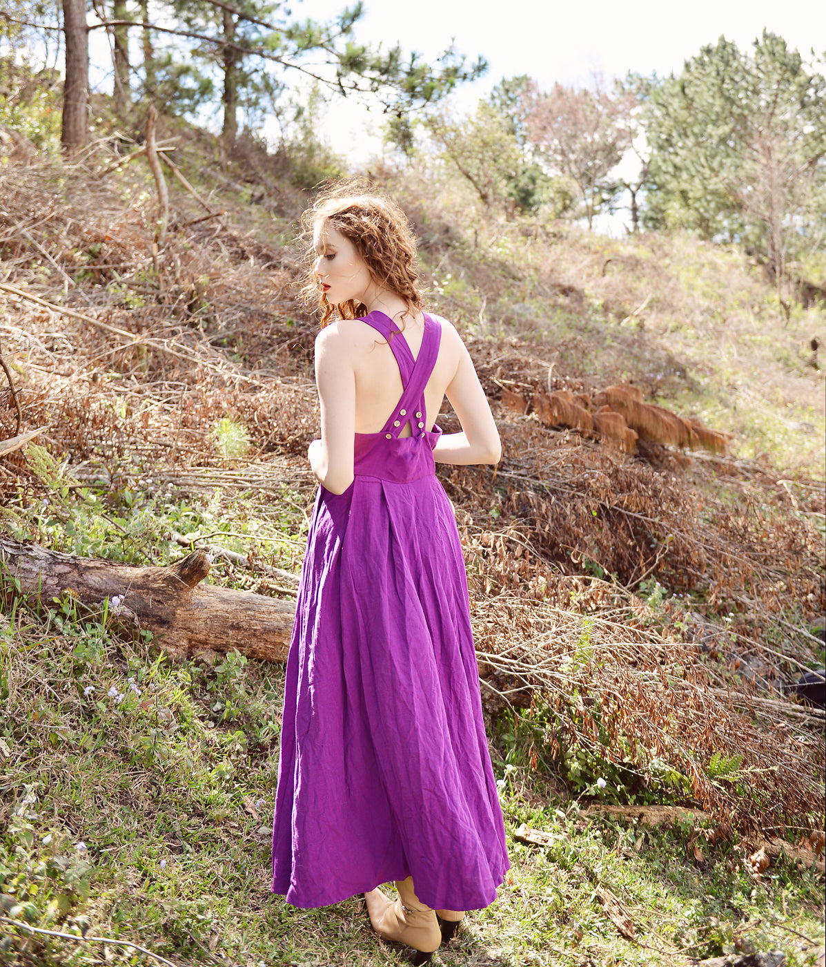 Cotton Dress with Pockets - Apron Dress Linen - Linen Dress Long