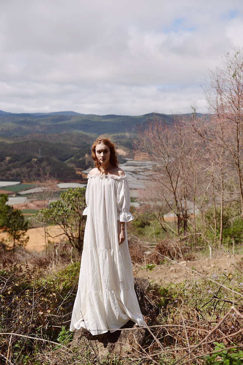 Cotton Nightgown - Long Sleeves Cotton Dress - Cotton Dress Maxi