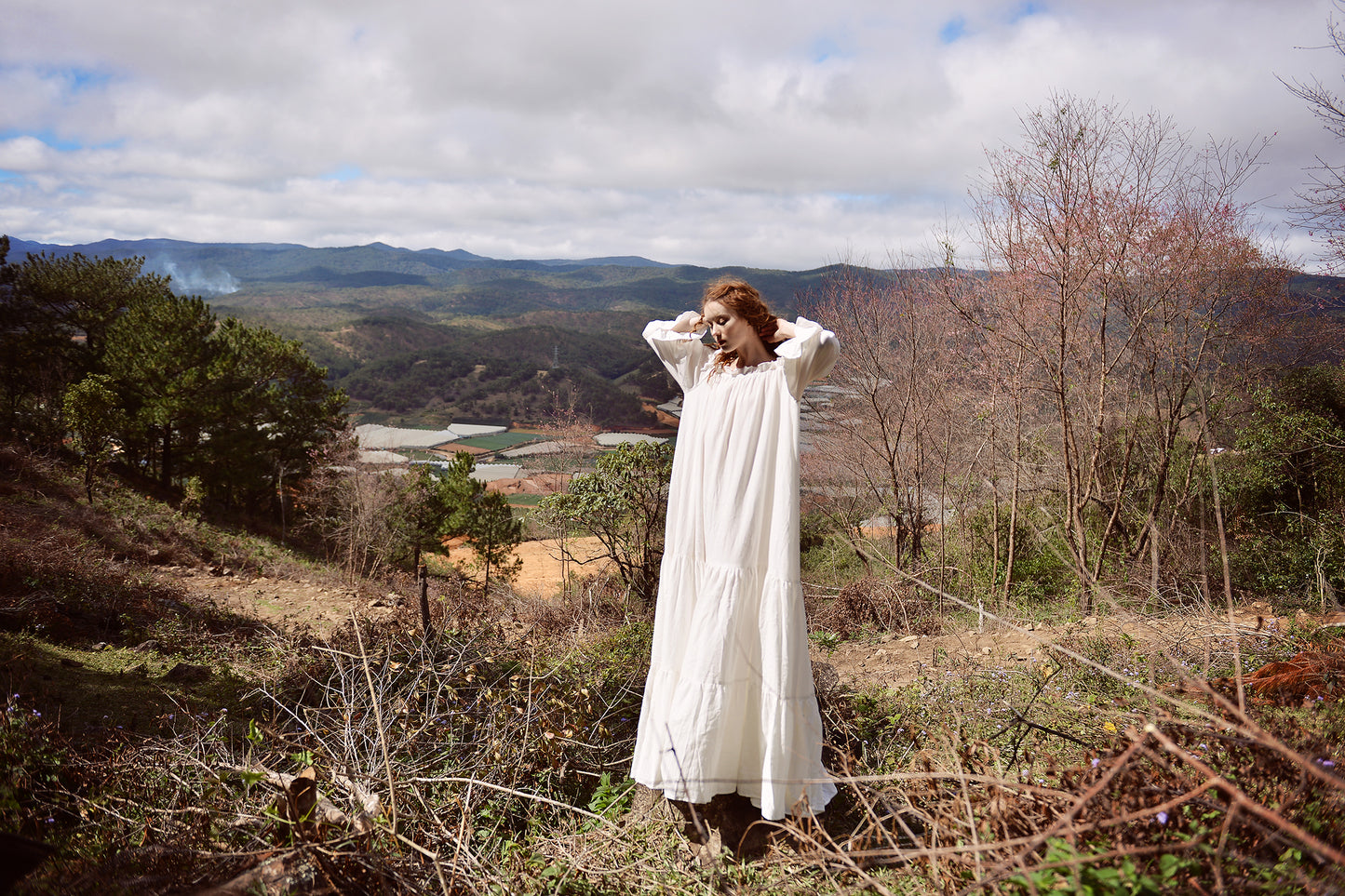 Cotton Nightgown - Long Sleeves Cotton Dress - Cotton Dress Maxi