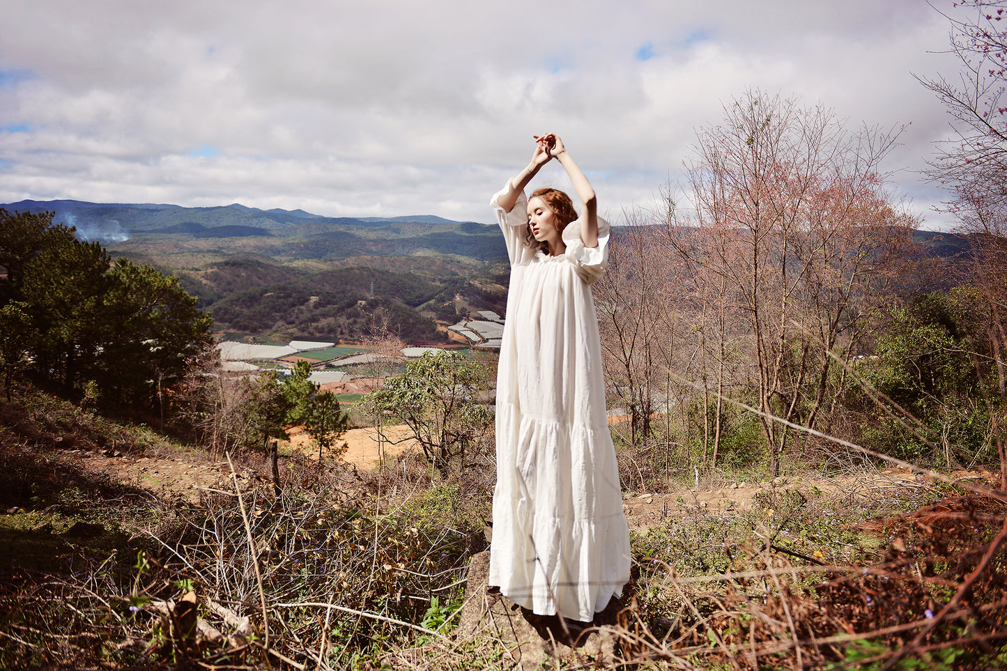 Cotton Nightgown - Long Sleeves Cotton Dress - Cotton Dress Maxi